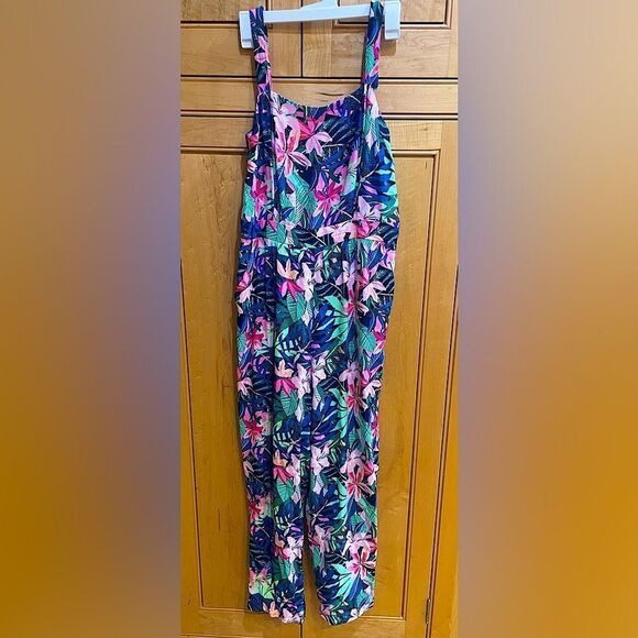 Loft Square Neck Tropical Floral Tank Cropped Wide Leg Jumpsuit Boho Cottagrcore - Picture 5 of 9